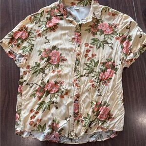 Floral Print Men's Shirt - Cream and Pink